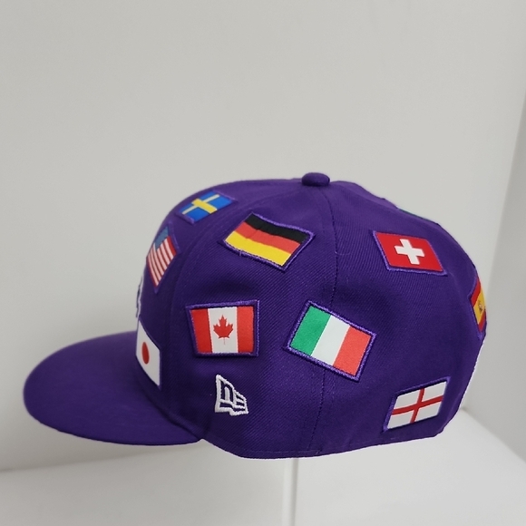 New Era Los Angeles Lakers Purple Snapback Hat Various National Flags - Picture 3 of 12